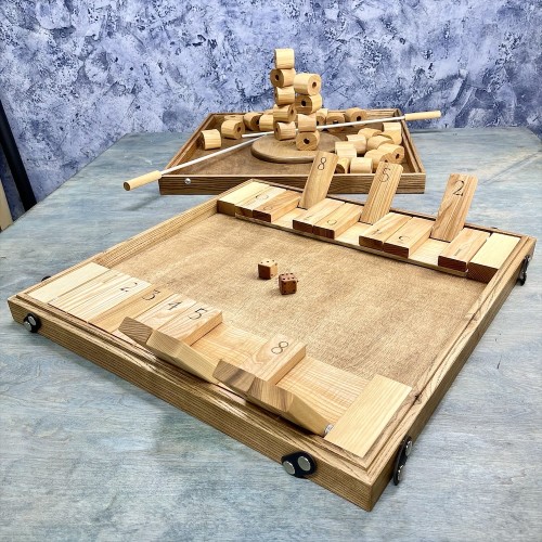 Настольная игра из дерева «Башня из колец и Закрой коробку » 2 в 1