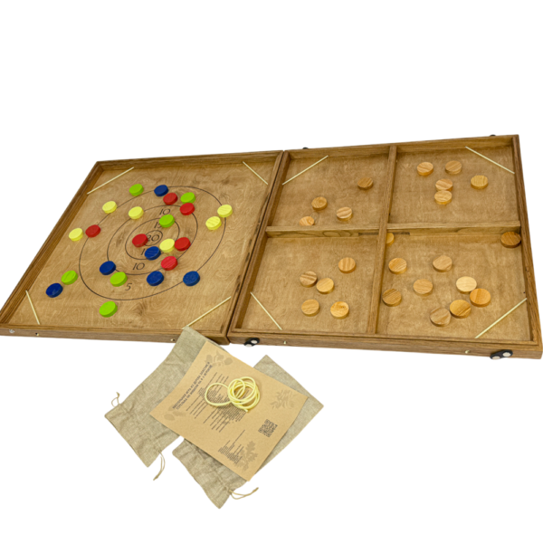 Настольная игра из дерева Эластик и Стрельба по мишени на 4-х игроков L 2 в 1 Настольная игра из дерева Эластик и Стрельба по мишени на 4-х игроков L 2 в 1